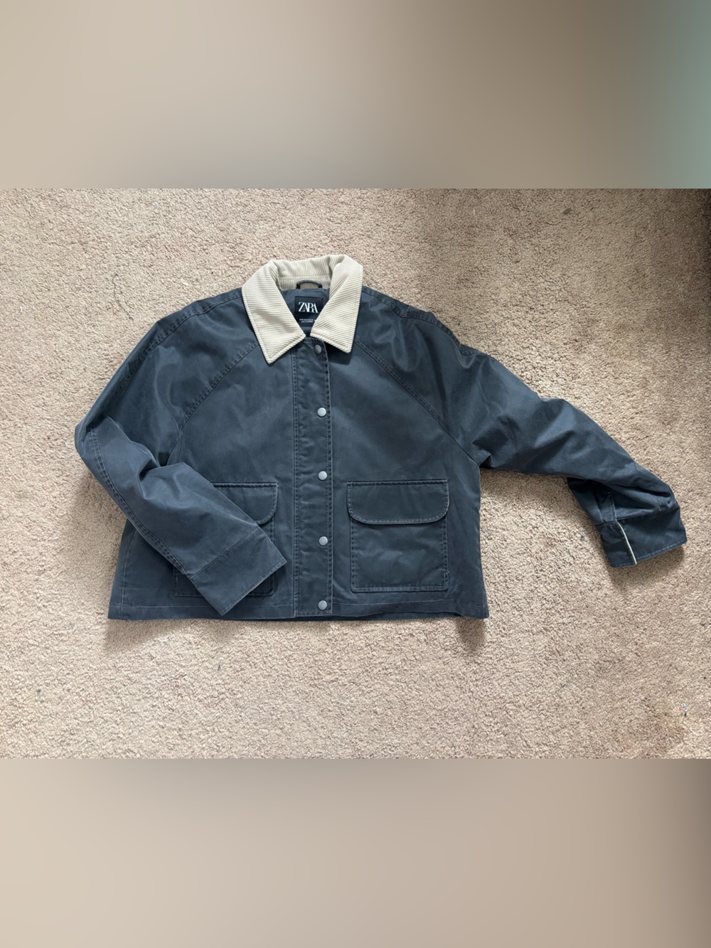 ZARA Charcoal Utility Jacket with Cream Corduroy Collar